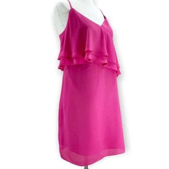NEW J.Crew‎ Mini Dress Hot Pink Spaghetti Strap Flounce Ruffle - Picture 2 of 13